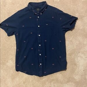RVCA Men's Navy Shirt with Red Patterns